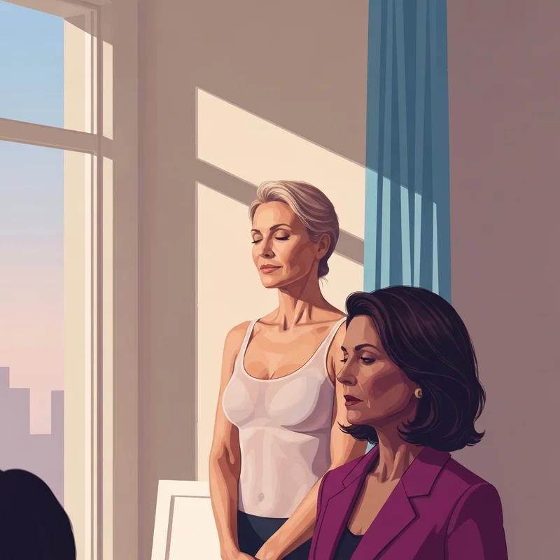 A woman experiencing the comfort of her enbliss bra in a sunlit room.