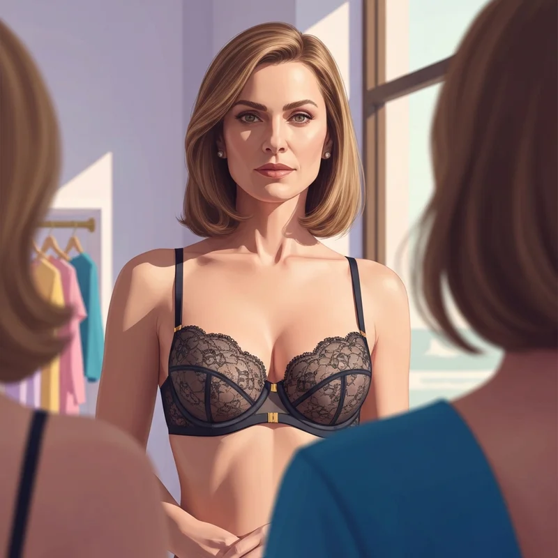 A woman wearing one of the best stylish g cup bras for full bust support in a luxury boutique.