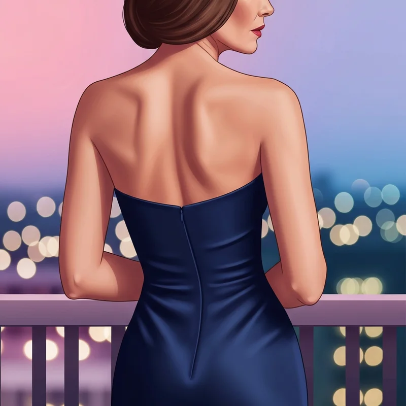 A woman exuding confidence in a strapless dress supported by a good strapless push up bra.