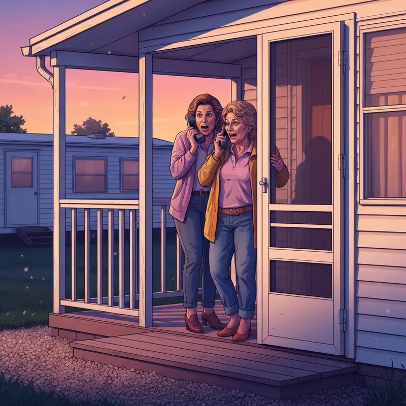 Two friends on a porch witnessing neighborhood drama as described in the brenda put your bra on lyrics.