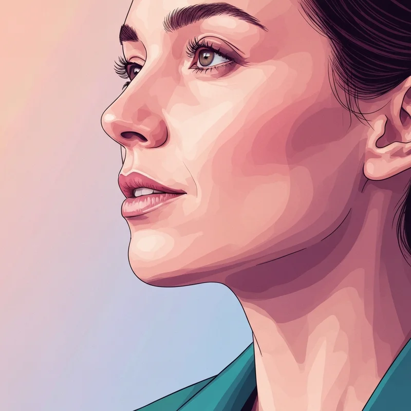 A woman with smooth skin and a refined jawline after receiving chin botox to relax the mentalis muscle.