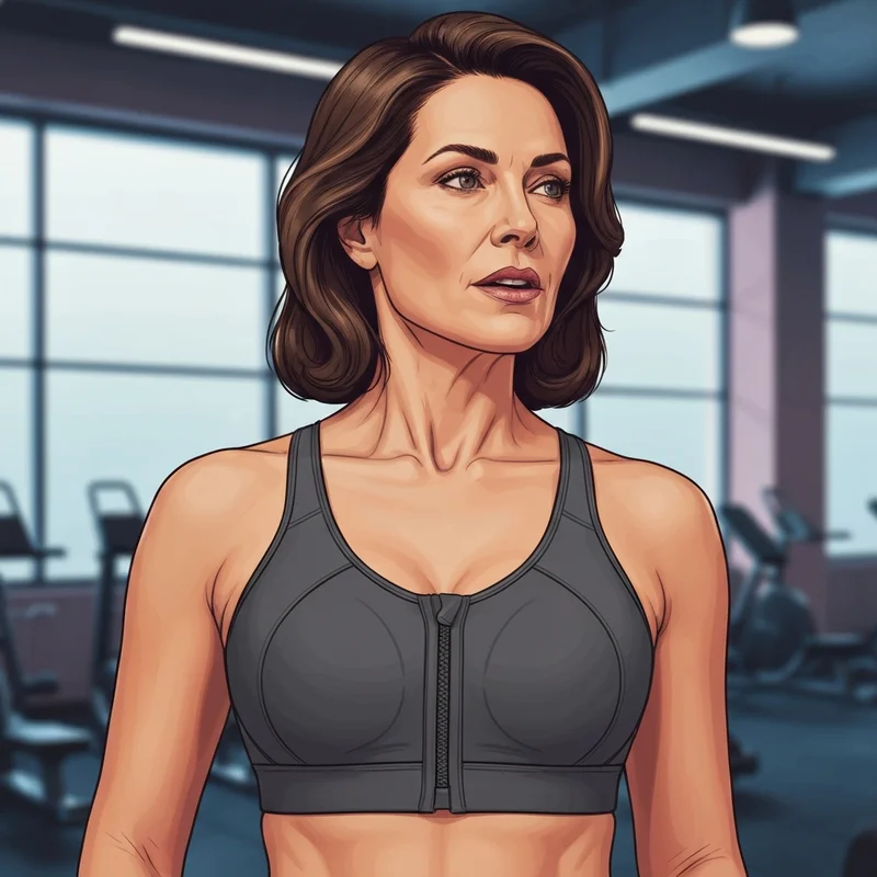 A woman wearing a high-impact front close sports bra in a gym setting.