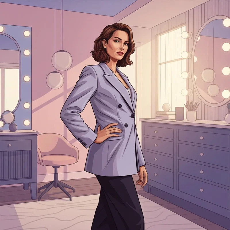 A young woman showcasing a confident and snatched silhouette enhanced by an extreme push up bra in a stylish dressing room setting.