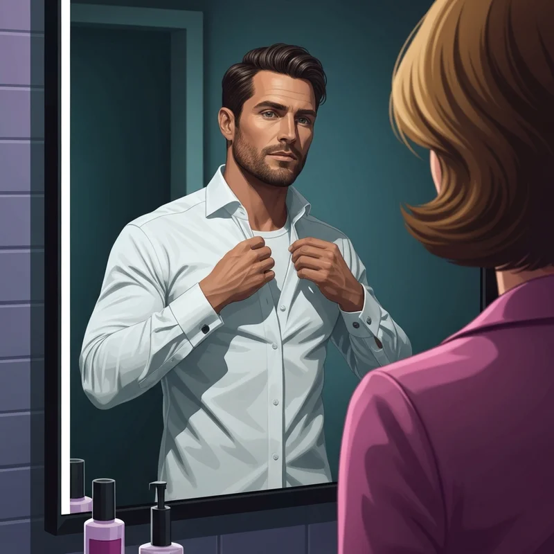 A professional man gaining confidence by wearing mens shapewear under a dress shirt.