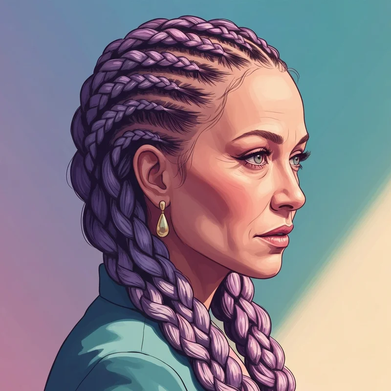 Professional character art featuring detailed braid drawings and realistic hair textures.