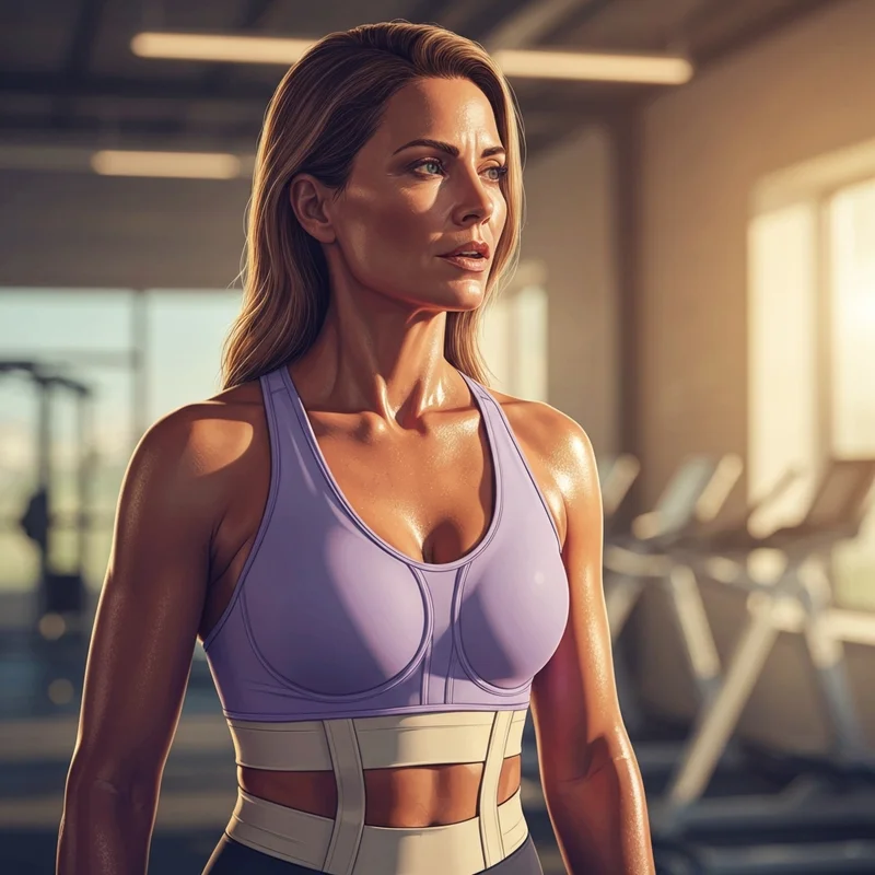 A woman wearing the best supportive sports bra for high-impact training in a modern gym setting.