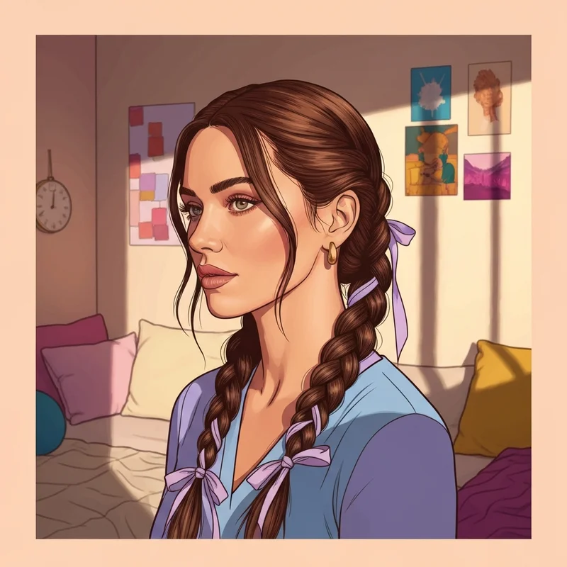 A stylish young woman showcasing a flawless simple braid in a sunny room.