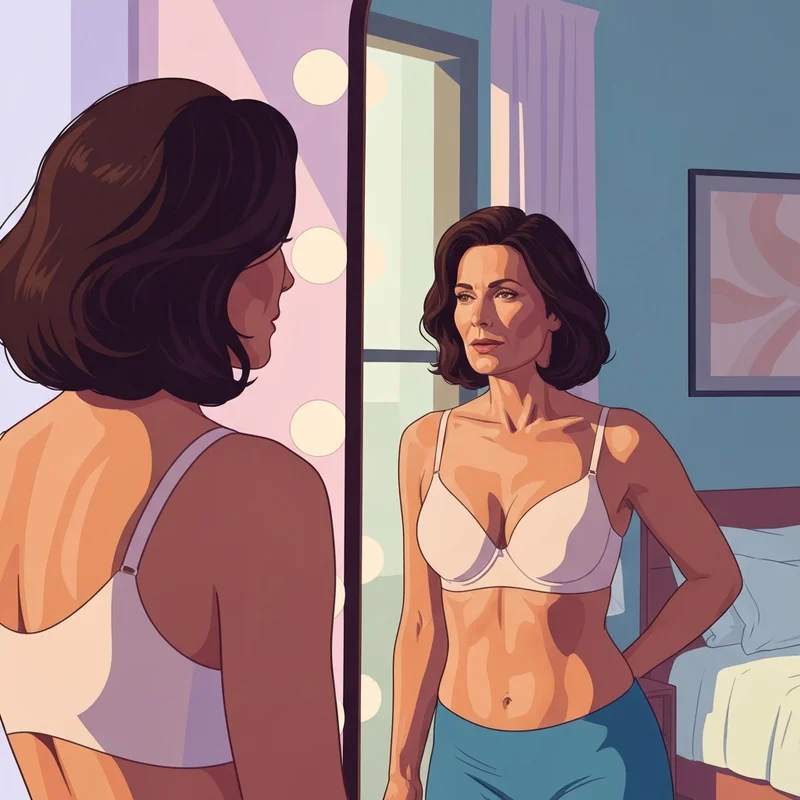 A woman experiencing the perfect fit and sleek confidence in her 36b bra.