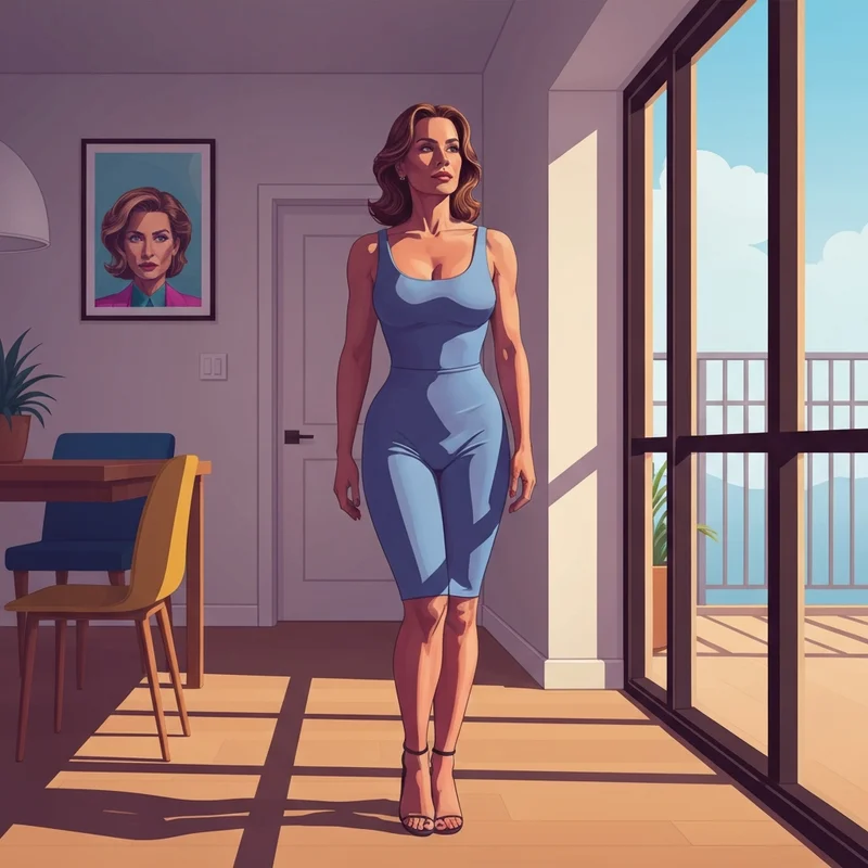 A woman showcasing the results of booty lifting shapewear in a modern, stylish setting.