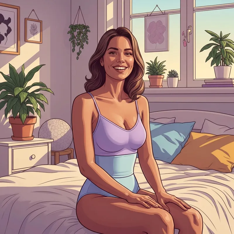 A young woman wearing an aerie push up bra and looking confident in a sunlit room.