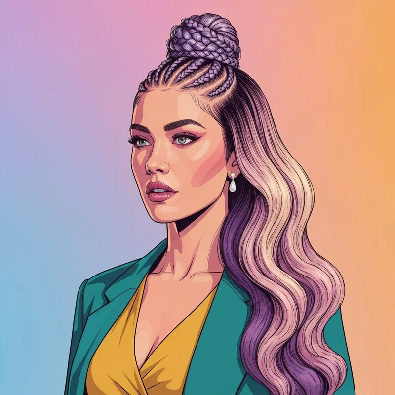 A woman showcasing trendy half braid hairstyles with intricate crown patterns and flowing waves.