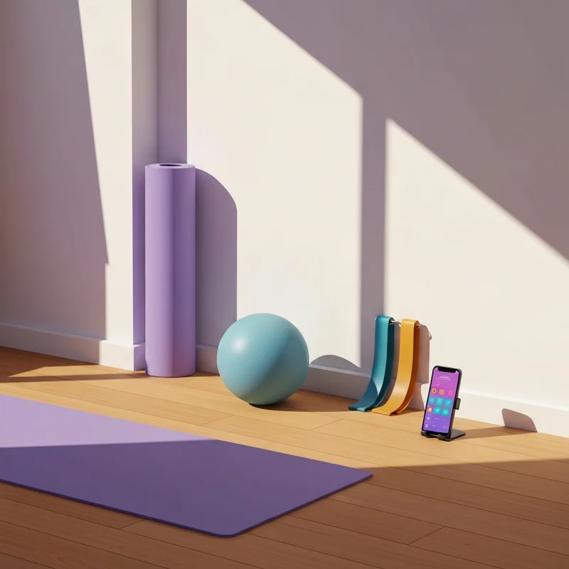 A minimalist home workout setup featuring a yoga mat and equipment, inspired by betterme pilates reviews.