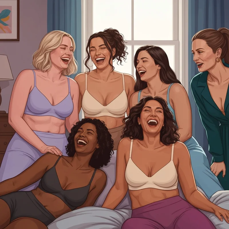 Diverse group of young women celebrating their unique bodies and discussing what makes a bra size normal.