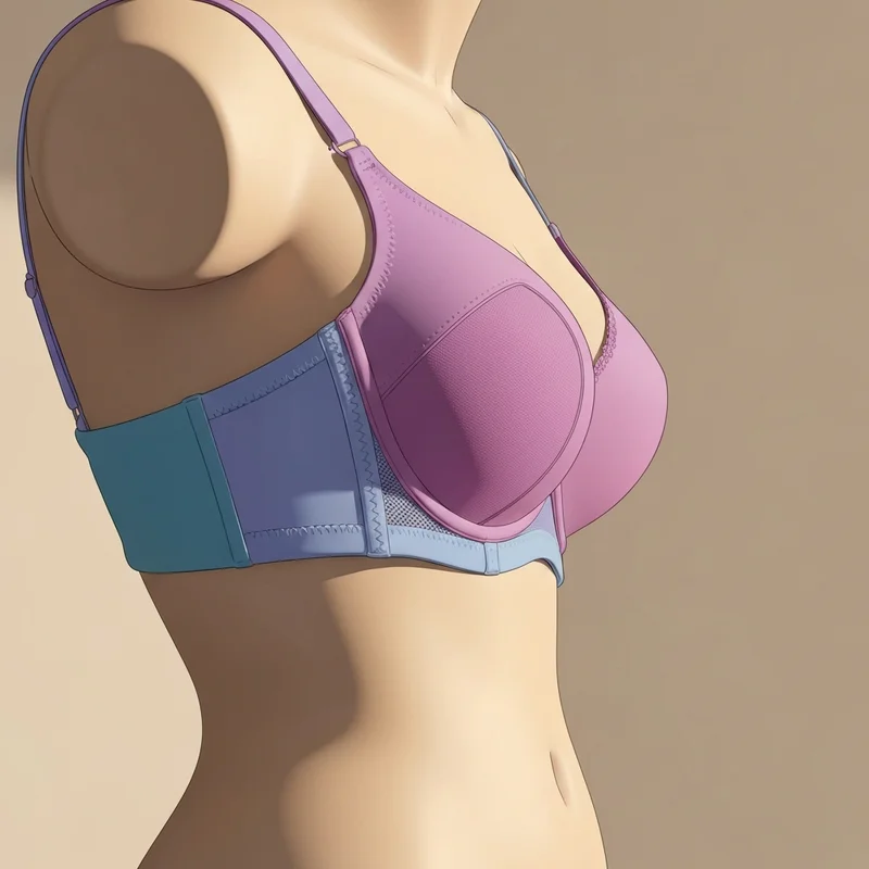 Close-up of the best bra for lift and side support for large breasts showing seamed cup construction and side panels.