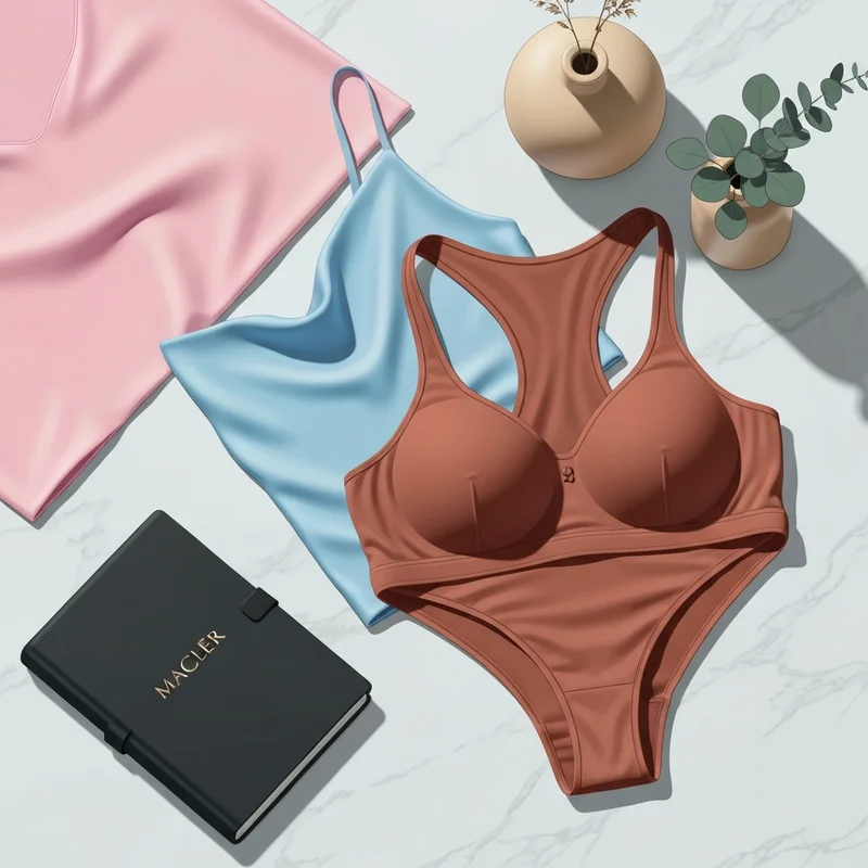 A high-quality terracotta racerback bra displayed on a marble surface, symbolizing the seamless silhouette and polished hustler lifestyle.