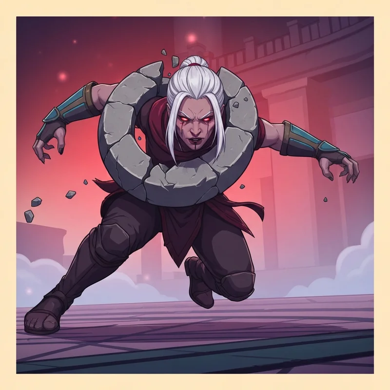 Briar 2XKO feral fighting game concept art featuring her pillory and red eyes.