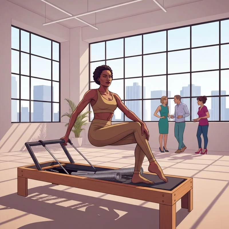 A woman experiencing a life glow-up through pilates training near me in a high-end urban studio.