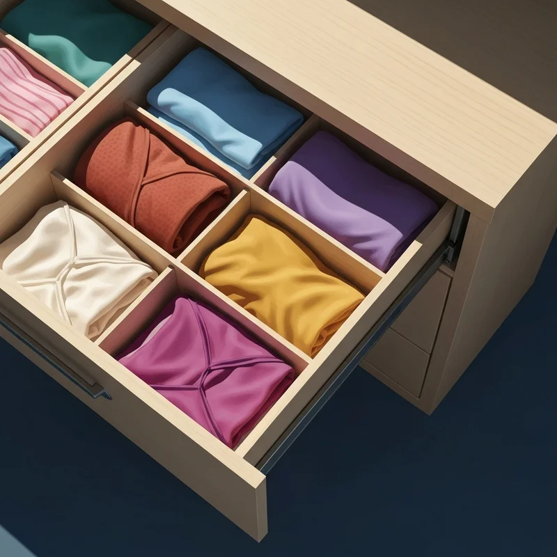 A luxurious and organized collection of set bra and underwear options in a dresser drawer.