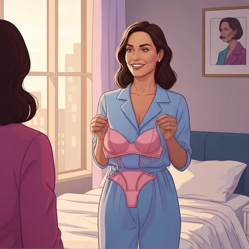 A confident woman holding a garment and reflecting on what is a push up bra for her style journey.