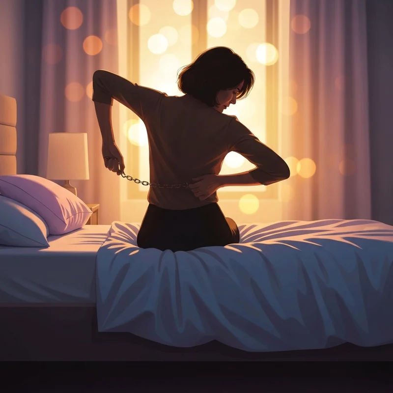 A woman taking off bra straps at the end of the day for psychological and physical relief.