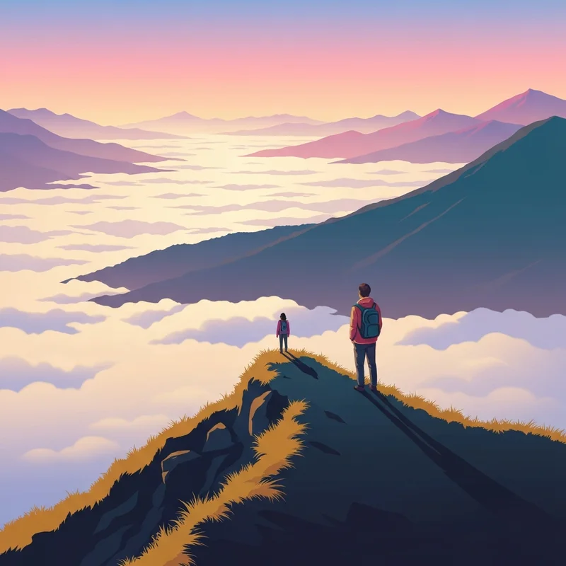 A serene mountain landscape representing the internal peace found through the beatitudes.