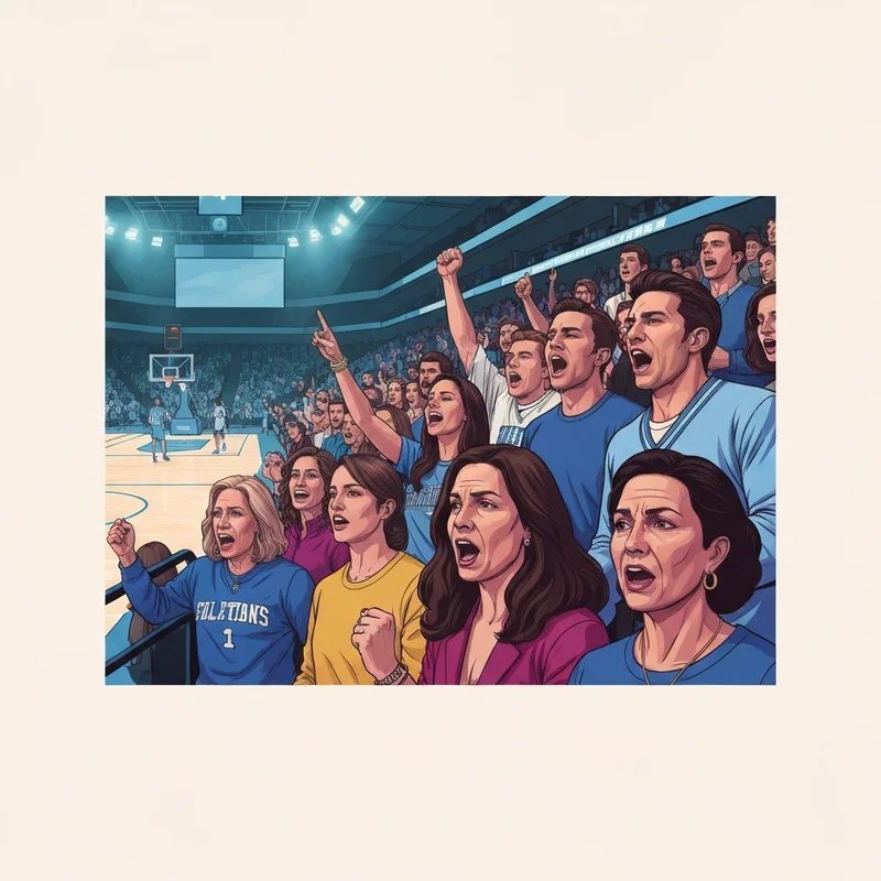 Excited fans cheering for Rhode Island basketball at the Ryan Center
