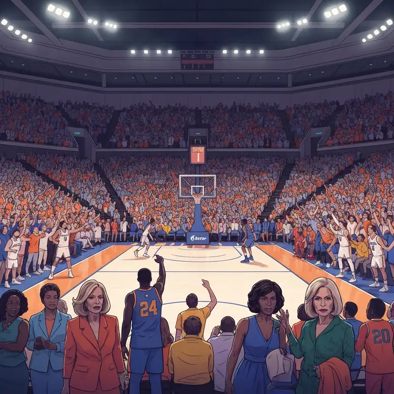 A high-energy basketball game between the Auburn vs Tennessee teams at a packed Food City Center arena.