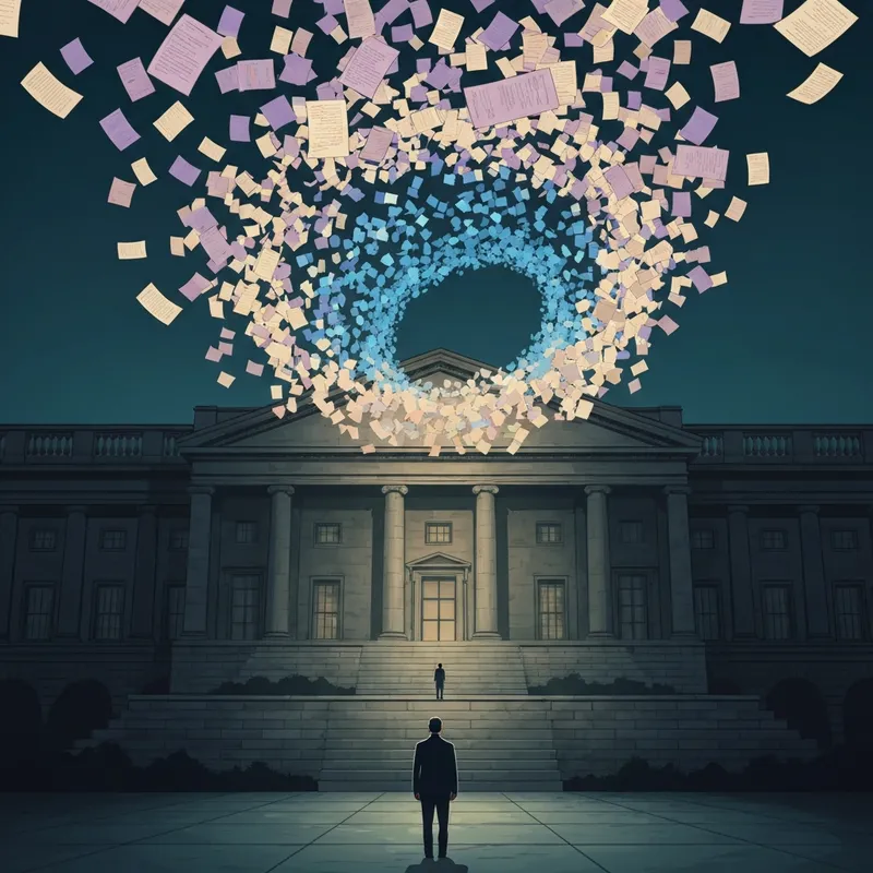 A conceptual representation of the epstein files update showing a vast archive of digital and physical documents.