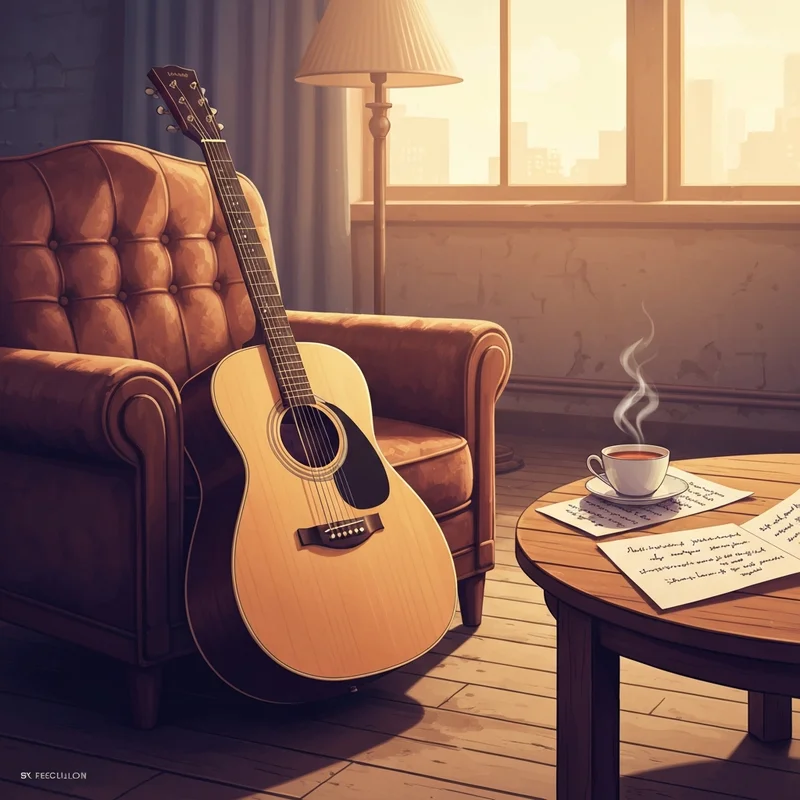 A soulful acoustic guitar and handwritten lyrics representing the legacy of Tracy Chapman.