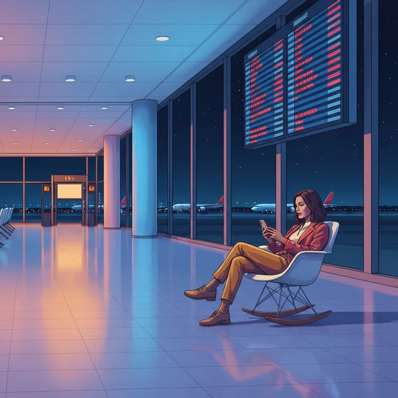 A traveler navigating a flight delay at Charlotte airport during a ground stop.