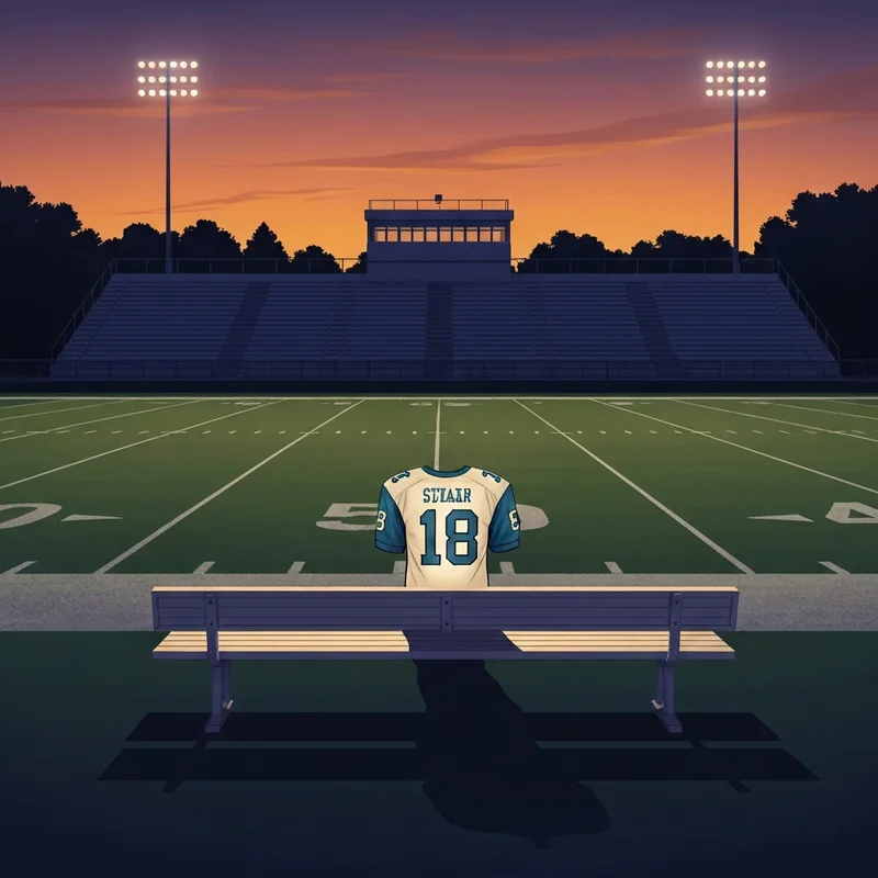 A peaceful sunset over a Texas high school football field dedicated to the memory of Caden Nowicki.