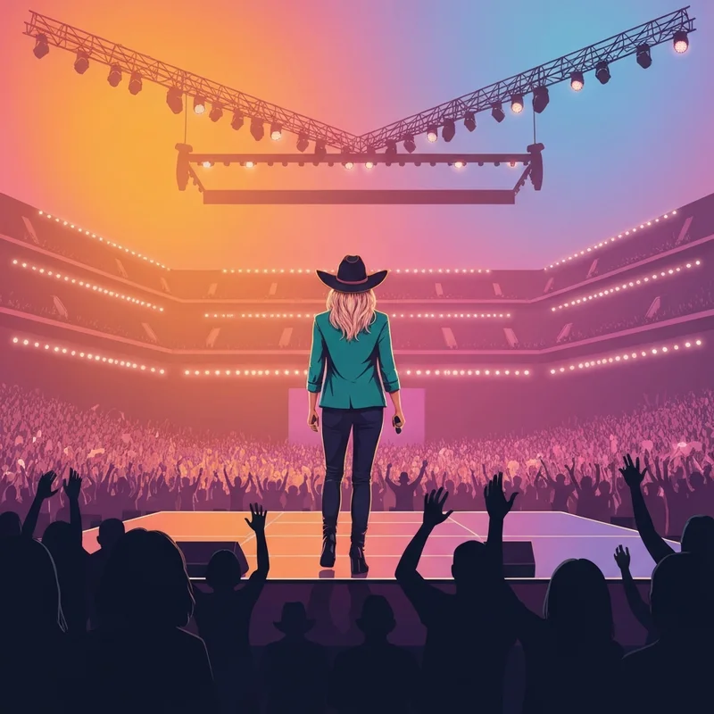 The Ella Langley tour stage setup for the 2026 arena run featuring dramatic lighting and a massive crowd.