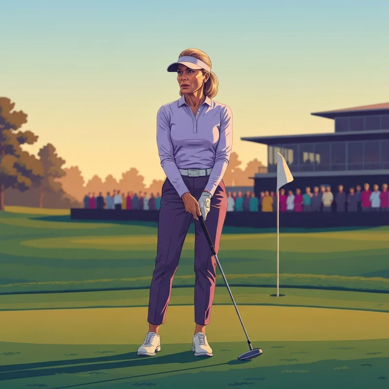 A professional athlete competing on the lpga tour at sunset.