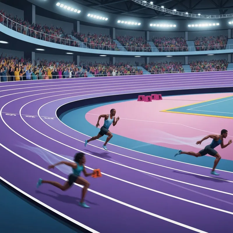 An action-packed scene of elite runners on the banked track at the Millrose Games 2026, capturing the high-energy atmosphere of the Armory.