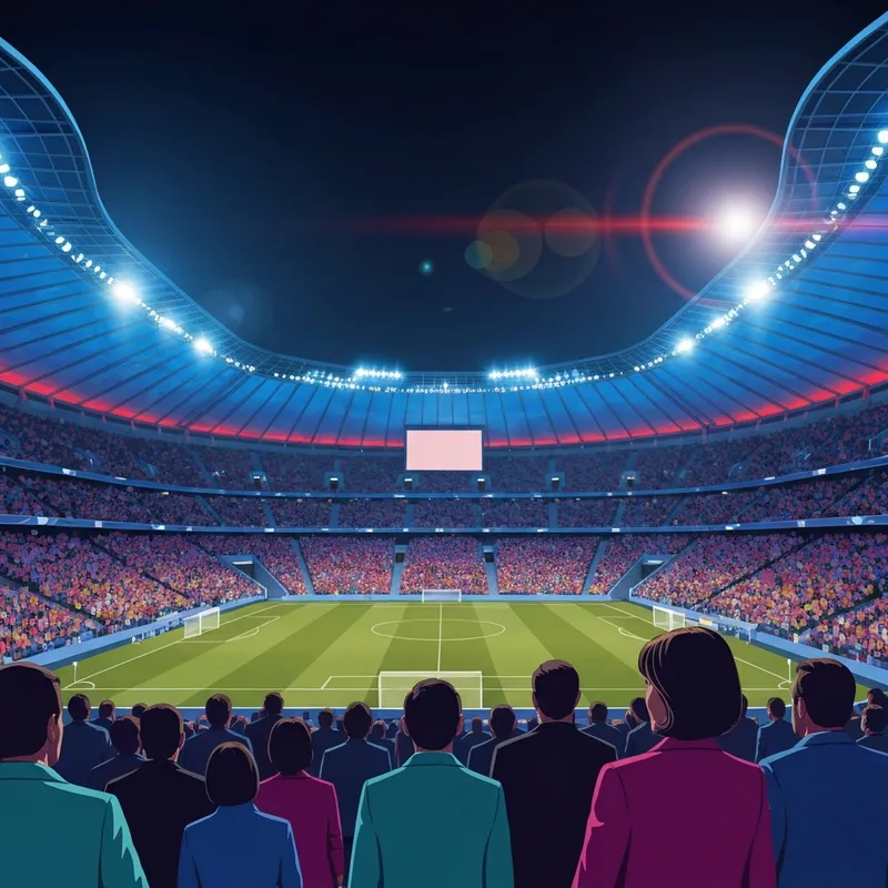 An intense night atmosphere at a football stadium during the lyon - losc match.