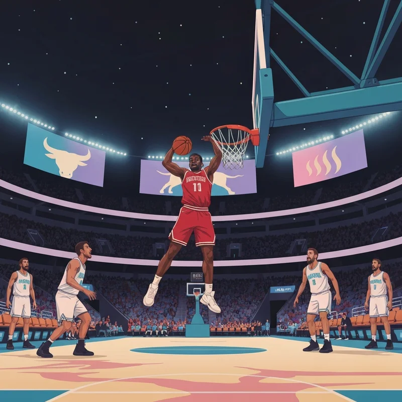 A dramatic basketball action shot during the Bulls vs Heat game at Kaseya Center.