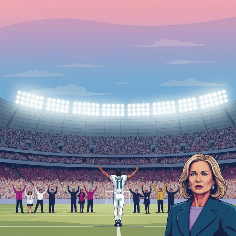 A dramatic celebration scene from the Real Madrid vs Rayo Vallecano match at the Santiago Bernabéu.