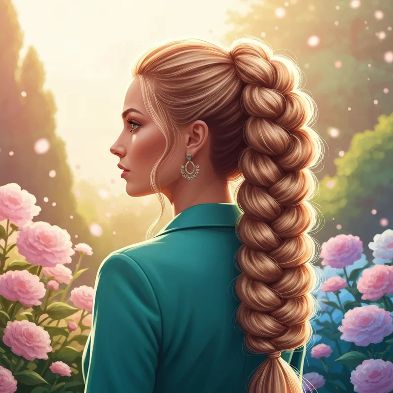 A young woman showcasing a voluminous pull through braid with sun-drenched lighting and cinematic texture.