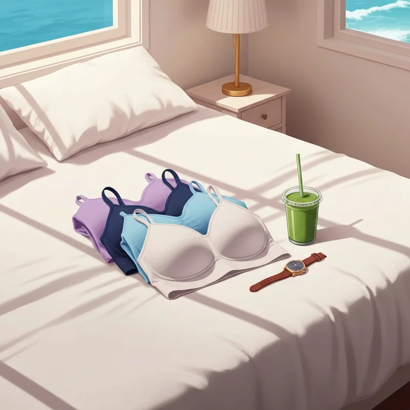 A 3-pack of the comfortable and stylish nautica bra on a bed, representing an organized morning routine.