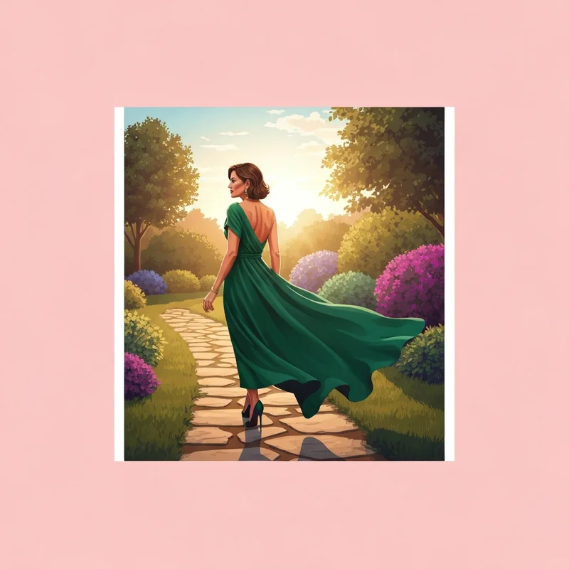 A woman wearing one of the most stylish hi low wedding guest dresses in a garden setting.