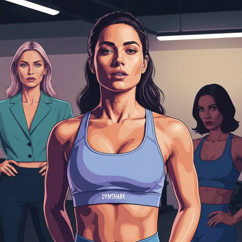 A young woman wearing a high-support Gymshark sports bra in a modern fitness center, demonstrating confidence and readiness for a workout.