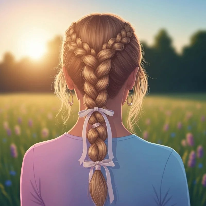 A young woman showcasing elegant half up half down braid hairstyles with silk ribbons for a 2025 glow-up look.
