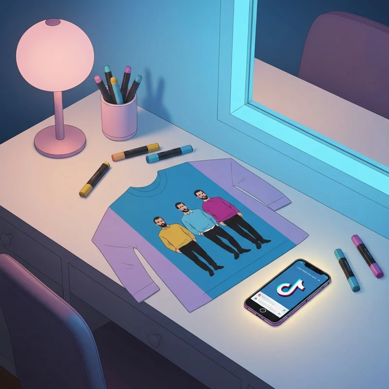 A DIY weezer bra sitting on a vanity table reflecting the Blue Album aesthetic and modern ironic fashion culture.