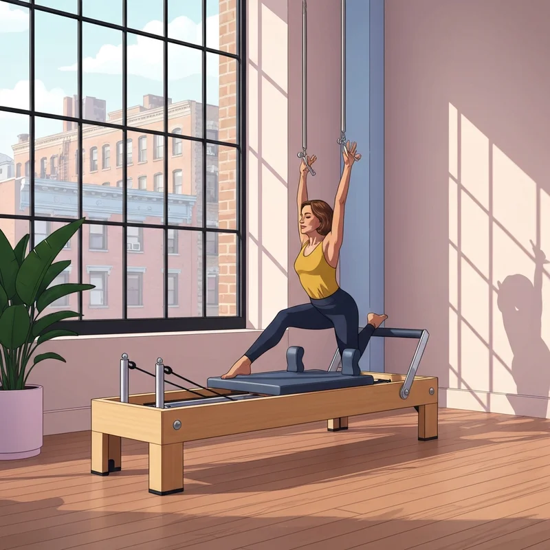 A woman practicing on a reformer at Pilates on Ludlow in the Lower East Side.