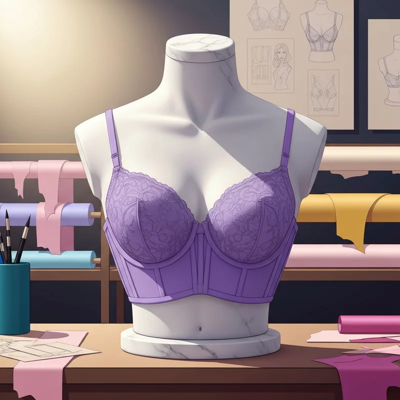 A luxury engineered z size bra displayed on a marble statue to show structural support and design.