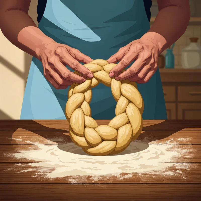 A perfectly crafted round challah braid ready for the oven.
