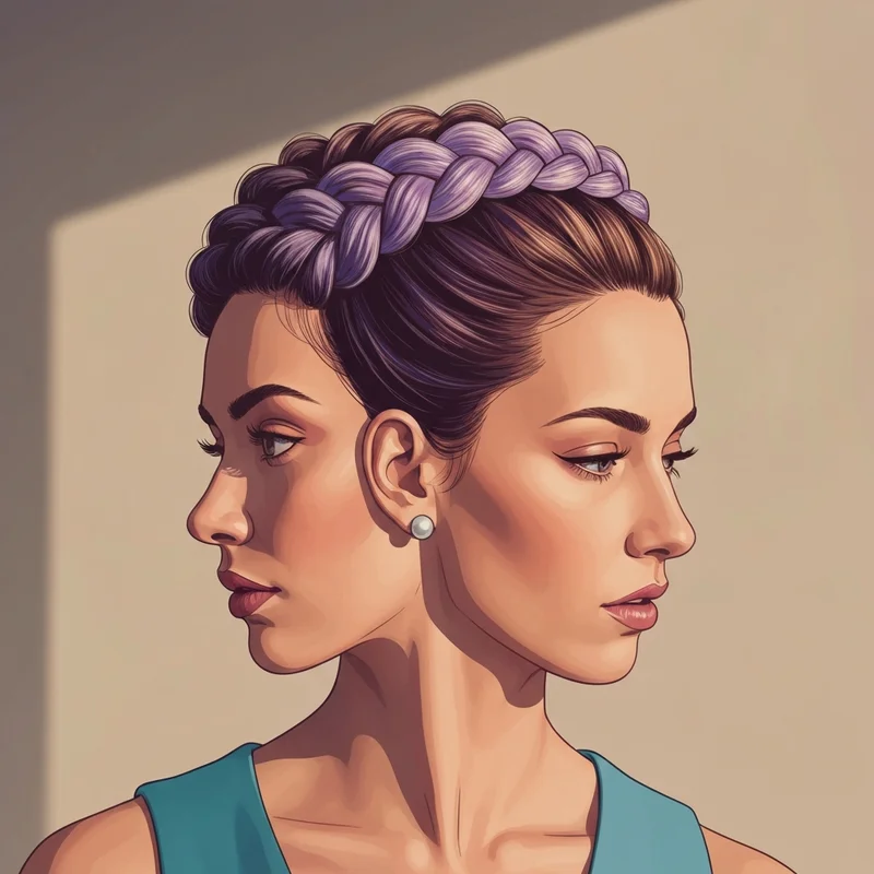 A woman demonstrating how to do the braid crown with a boho-chic finish.