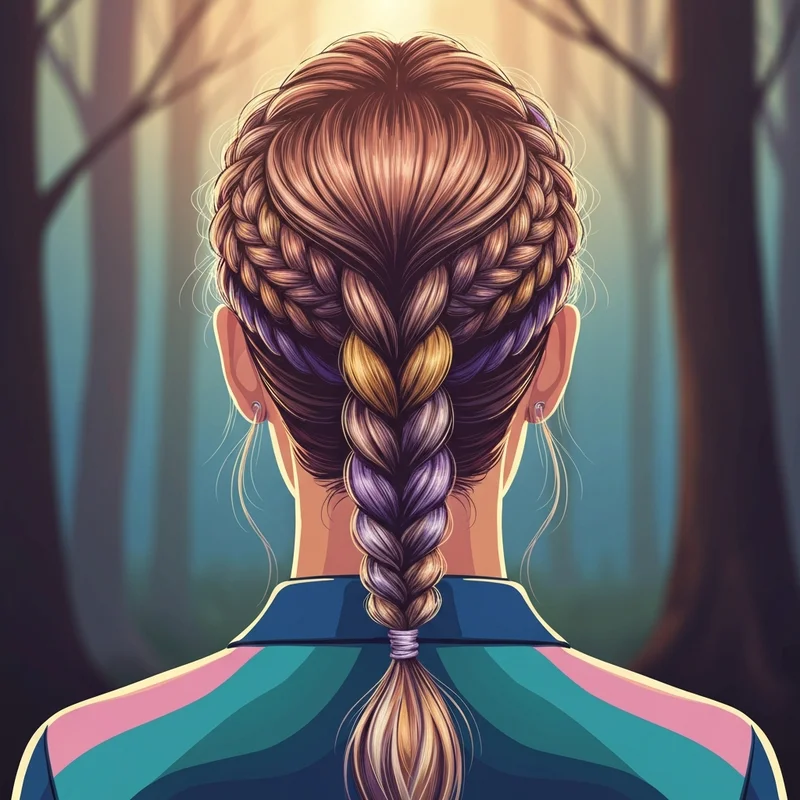 A detailed 3D dragon tail braid styled on a woman with voluminous hair, showcasing the pull-through scale technique.