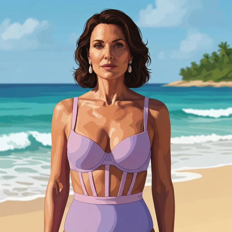 A woman enjoying a sun-drenched beach day wearing supportive bra sized bathing suits designed for a perfect fit.