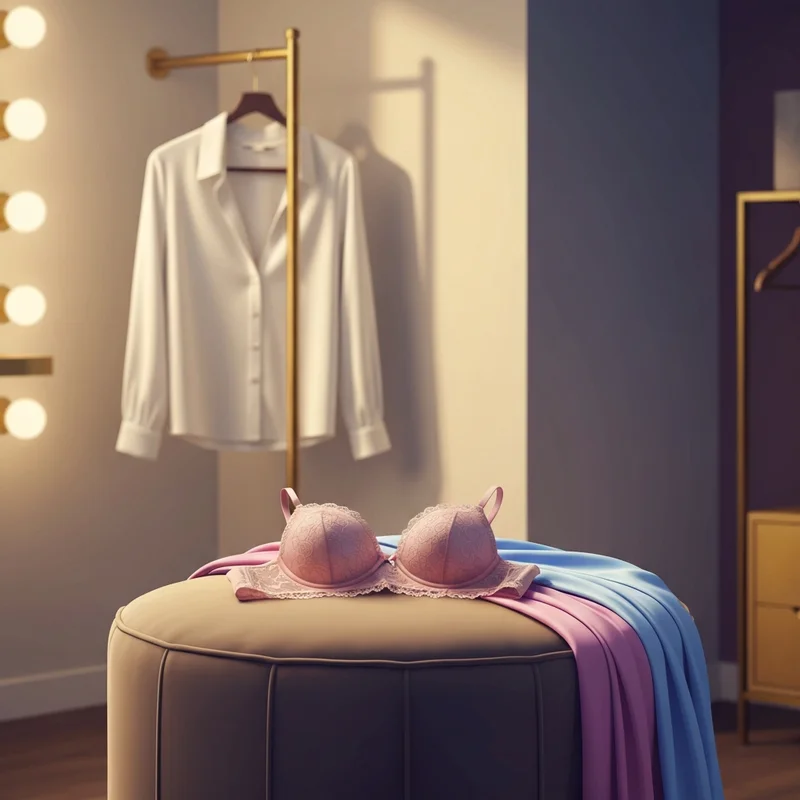 A high-quality, aesthetic blush bra resting on a luxury velvet ottoman, showcasing the soft pink neutral shade perfect for invisible support.